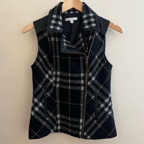 CAbi Black Grid Plaid Wool
Blend Full Zip Moto Vest Size S - Picture 3 of 13